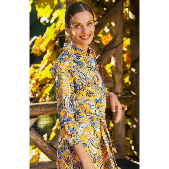 Tyler Boe Ziva Paisley Belted Shirtdres Half Placket Classic Collar - Picture 2 of 14